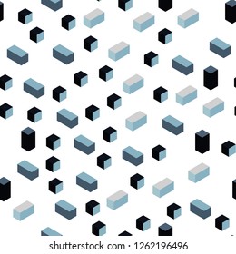 Dark BLUE vector seamless, isometric texture in rectangular style. Glitter abstract illustration with rectangular shapes. Design for wallpaper, fabric makers.