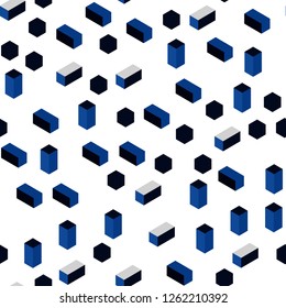 Dark BLUE vector seamless, isometric cover in polygonal style. Illustration with set of colorful rectangles. Pattern for trendy fabric, wallpapers.