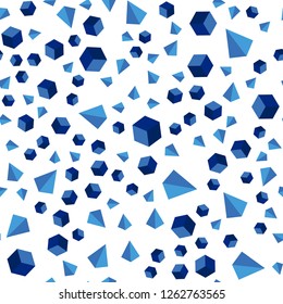 Dark BLUE vector seamless, isometric template with crystals, squares. Decorative design in abstract style with lines, cubes. Design for textile, fabric, wallpapers.