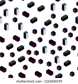 Dark BLUE vector seamless, isometric pattern in square style. Rectangles on abstract background with colorful gradient. Texture for window blinds, curtains.
