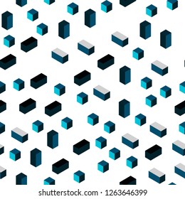 Dark BLUE vector seamless, isometric layout with lines, rectangles. Glitter abstract illustration with rectangular shapes. Texture for window blinds, curtains.