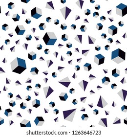 Dark BLUE vector seamless, isometric background with triangles, cubes. Lines, rhombus with colorful gradient. Pattern for trendy fabric, wallpapers.