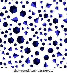Dark BLUE vector seamless, isometric background with triangles, cubes. Illustration with set of colorful triangles, squares. Design for textile, fabric, wallpapers.
