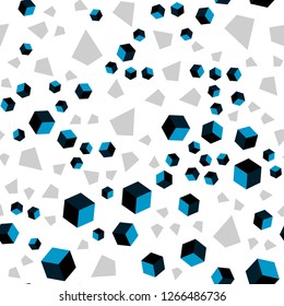 Dark BLUE vector seamless, isometric backdrop with lines, rhombus. Illustration with colorful triangles, rectangles. Pattern for trendy fabric, wallpapers.