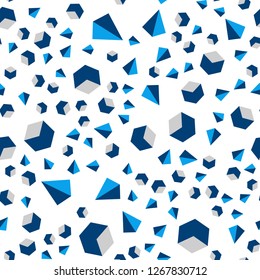 Dark BLUE vector seamless, isometric texture with poly style with cubes. Illustration with colorful triangles, rectangles. Template for business cards, websites.