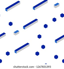 Dark BLUE vector seamless, isometric layout with lines, rectangles. Illustration with set of colorful rectangles. Pattern for design of fabric, wallpapers.