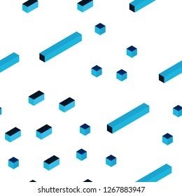 Dark BLUE vector seamless, isometric pattern in square style. Beautiful illustration with rectangles and squares. Pattern for design of fabric, wallpapers.