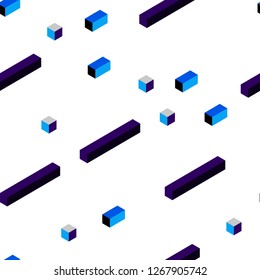 Dark BLUE vector seamless, isometric pattern in square style. Beautiful illustration with rectangles and squares. Design for textile, fabric, wallpapers.