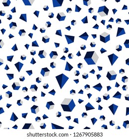 Dark BLUE vector seamless, isometric background with triangles, cubes. Glitter abstract illustration with squares, lines. Design for textile, fabric, wallpapers.