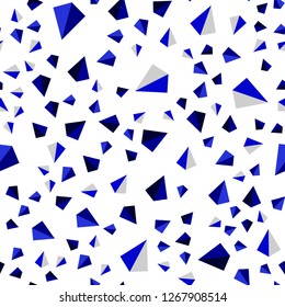 Dark BLUE vector seamless, isometric background with triangles. Decorative design in abstract style with triangles. Texture for window blinds, curtains.