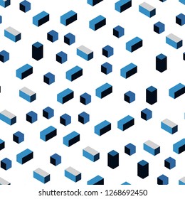 Dark BLUE vector seamless, isometric backdrop with rhombus. Illustration with set of colorful rectangles. Template for business cards, websites.