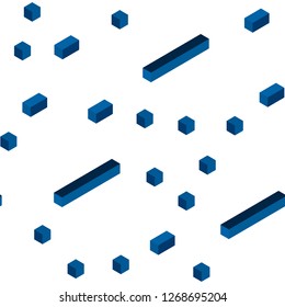 Dark BLUE vector seamless, isometric background with rectangles. Decorative design in abstract style with rectangles. Pattern for design of fabric, wallpapers.