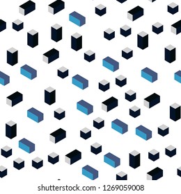 Dark BLUE vector seamless, isometric backdrop with rhombus. Rectangles on abstract background with colorful gradient. Texture for window blinds, curtains.
