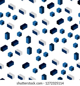 Dark BLUE vector seamless, isometric background with rectangles. Decorative design in abstract style with rectangles. Pattern for trendy fabric, wallpapers.