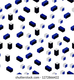 Dark BLUE vector seamless, isometric texture in rectangular style. Beautiful illustration with rectangles and squares. Pattern for trendy fabric, wallpapers.