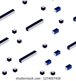Dark BLUE vector seamless, isometric background with rectangles. Decorative design in abstract style with rectangles. Template for business cards, websites.