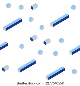 Dark BLUE vector seamless, isometric pattern in square style. Abstract gradient illustration with rectangles. Texture for window blinds, curtains.