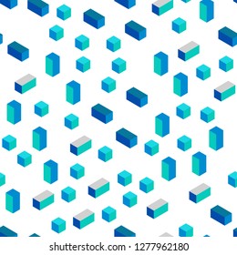 Dark BLUE vector seamless, isometric backdrop with rhombus. Decorative design in abstract style with rectangles. Texture for window blinds, curtains.