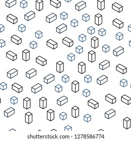 Dark BLUE vector seamless, isometric pattern in square style. Decorative design in abstract style with rectangles. Pattern for design of fabric, wallpapers.