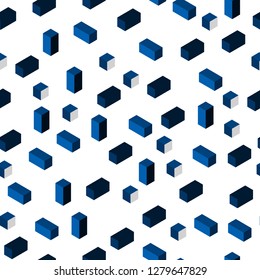 Dark BLUE vector seamless, isometric layout with lines, rectangles. Rectangles on abstract background with colorful gradient. Pattern for design of fabric, wallpapers.