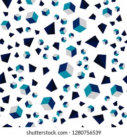 Dark BLUE vector seamless, isometric pattern with polygonal style with cubes. Illustration with set of colorful triangles, squares. Design for wallpaper, fabric makers.