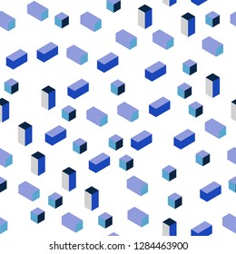 Dark BLUE vector seamless, isometric pattern in square style. Modern abstract illustration with colorful rectangles. Pattern for design of fabric, wallpapers.