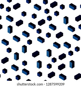 Dark BLUE vector seamless, isometric pattern in square style. Abstract gradient illustration with rectangles. Template for business cards, websites.