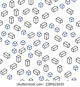 Dark BLUE vector seamless, isometric pattern in square style. Rectangles on abstract background with colorful gradient. Texture for window blinds, curtains.