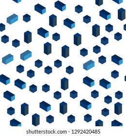 Dark BLUE vector seamless, isometric pattern in square style. Glitter abstract illustration with rectangular shapes. Pattern for trendy fabric, wallpapers.