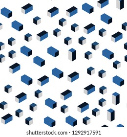 Dark BLUE vector seamless, isometric texture in rectangular style. Beautiful illustration with rectangles and squares. Pattern for trendy fabric, wallpapers.