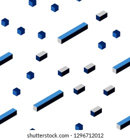 Dark BLUE vector seamless, isometric texture in rectangular style. Rectangles on abstract background with colorful gradient. Pattern for trendy fabric, wallpapers.