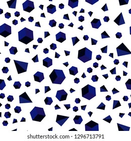 Dark BLUE vector seamless, isometric backdrop with lines, rhombus. Illustration with set of colorful triangles, squares. Design for wallpaper, fabric makers.
