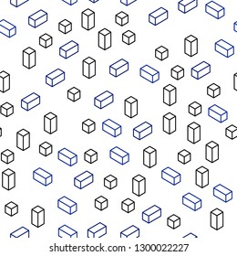 Dark BLUE vector seamless, isometric pattern in square style. Rectangles on abstract background with colorful gradient. Pattern for trendy fabric, wallpapers.