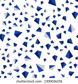 Dark BLUE vector seamless, isometric template with crystals, triangles. Illustration with set of colorful triangles. Pattern for design of fabric, wallpapers.