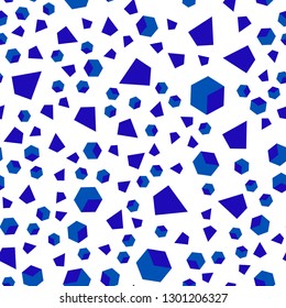 Dark BLUE vector seamless, isometric texture with poly style with cubes. Abstract illustration with colorful lines, cubes. Design for textile, fabric, wallpapers.