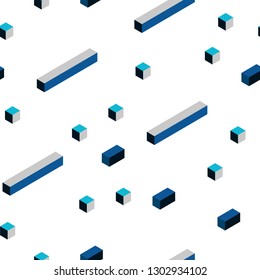 Dark BLUE vector seamless, isometric template with rhombus. Beautiful illustration with rectangles and squares. Pattern for trendy fabric, wallpapers.