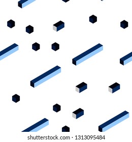 Dark BLUE vector seamless, isometric cover in polygonal style. Illustration with set of colorful rectangles. Design for textile, fabric, wallpapers.