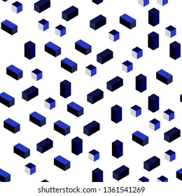 Dark BLUE vector seamless, isometric texture in rectangular style. Glitter abstract illustration with rectangular shapes. Template for business cards, websites.