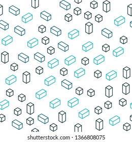 Dark BLUE vector seamless, isometric pattern in square style. Decorative design in abstract style with rectangles. Pattern for design of fabric, wallpapers.