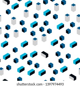 Dark BLUE vector seamless, isometric backdrop with rhombus. Rectangles on abstract background with colorful gradient. Pattern for design of fabric, wallpapers.