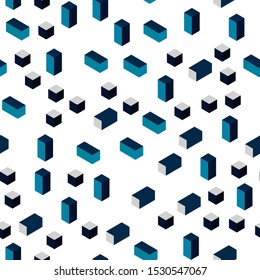 Dark BLUE vector seamless, isometric pattern in square style. Abstract gradient illustration with rectangles. Texture for window blinds, curtains.