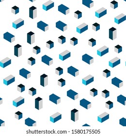 Dark BLUE vector seamless, isometric texture in rectangular style. Beautiful illustration with rectangles and squares. Template for business cards, websites.