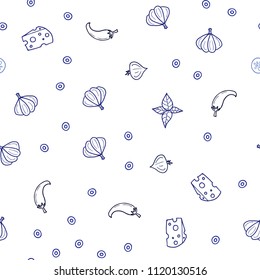 Dark BLUE vector seamless layout with restaurant food. Beautiful colored illustration with food in doodle style. Pattern for menu of cafes, bars, restaurants.