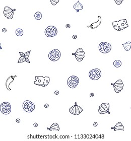 Dark BLUE vector seamless layout with restaurant food. Decorative shining illustration with food on abstract template. Pattern for ads of breakfast, lunch, dinner.