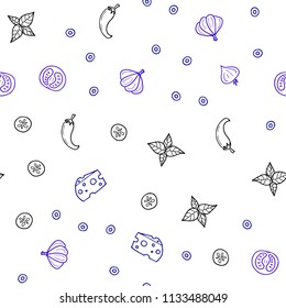 Dark BLUE vector seamless layout with restaurant food. Illustration with set of fresh food in doodle style. Pattern for ad, booklets, leaflets of restaurants.