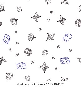 Dark BLUE vector seamless layout with restaurant food. Beautiful colored illustration with food in doodle style. Design for ad, poster, banner of cafes or restaurants.