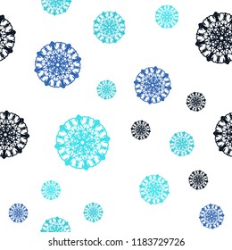 Dark BLUE vector seamless layout with bright snowflakes. Modern geometrical abstract illustration with crystals of ice. Trendy design for wallpaper, fabric makers.