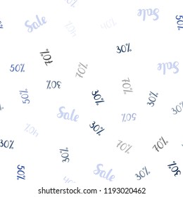 Dark BLUE vector seamless layout with discount of 30%, 40%, 50%, 70%. Abstract illustration with colorful gradient symbols of sales. Template for season sales, shopping ads.