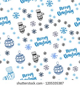Dark BLUE vector seamless layout with bright snowflakes, balls, socks, mittens. Colorful decorative design in xmas style. Design for wallpaper, fabric makers.