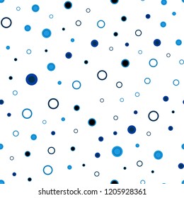 Dark BLUE vector seamless layout with circle shapes. Illustration with set of shining colorful abstract circles. Pattern for design of window blinds, curtains.